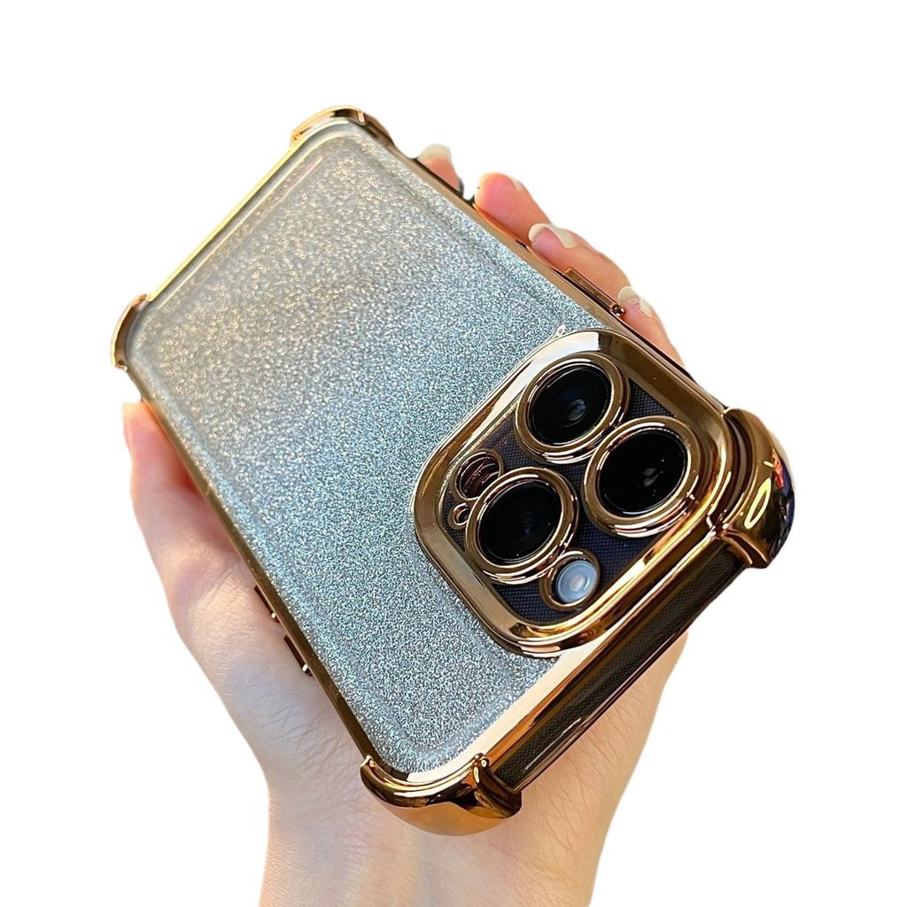 Funda para iPhone 16 Pro Max con Esquinas Reforzadas Anti-caídas Galvanizado Adecuada para Brillo Degradado Apple 14/13 Funda Protectora