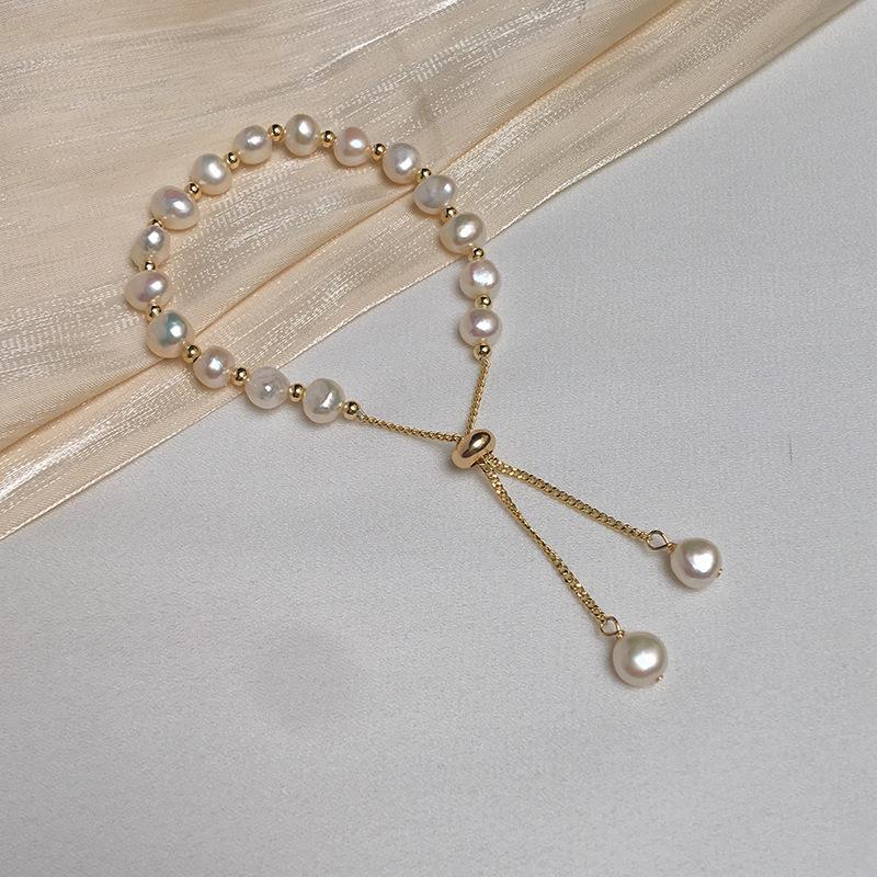 Alien-shaped Freshwater Pearl Bracelet - Pullable Adjustable Bracelet with Pearl Strands