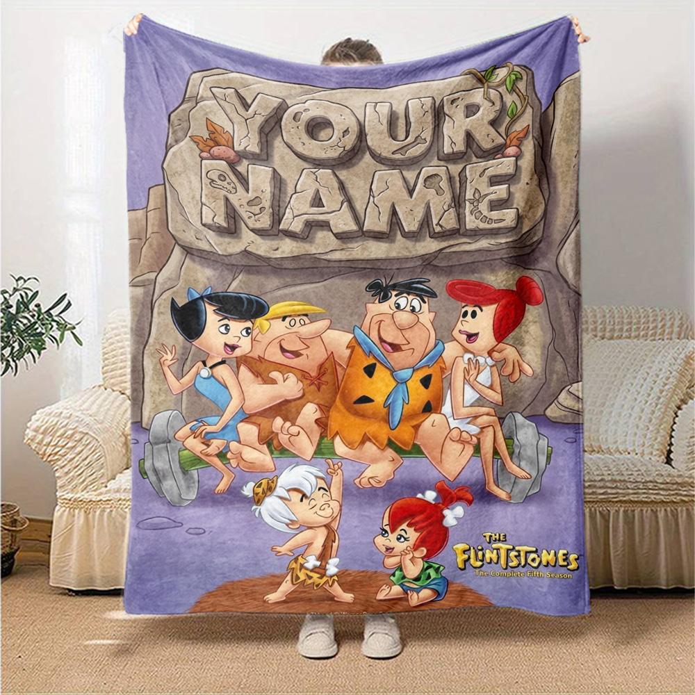 Name Custom the Flintstones Print Flannel Blanket High Quality Warm Comfortable Cover for All Seasons Perfect for Gifts Home Decor