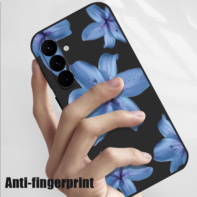 Blue Lily Printed Phone Case For Samsung Galaxy A17 A56 A16 A55 A15 A25 A36 A26 5G S25 Edge S23 S24 Ultra S24 S25 FE TPU Lanyard Cover
