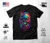 Colorful Skull Neon Graphic T-Shirt Black Unisex S-2XL
