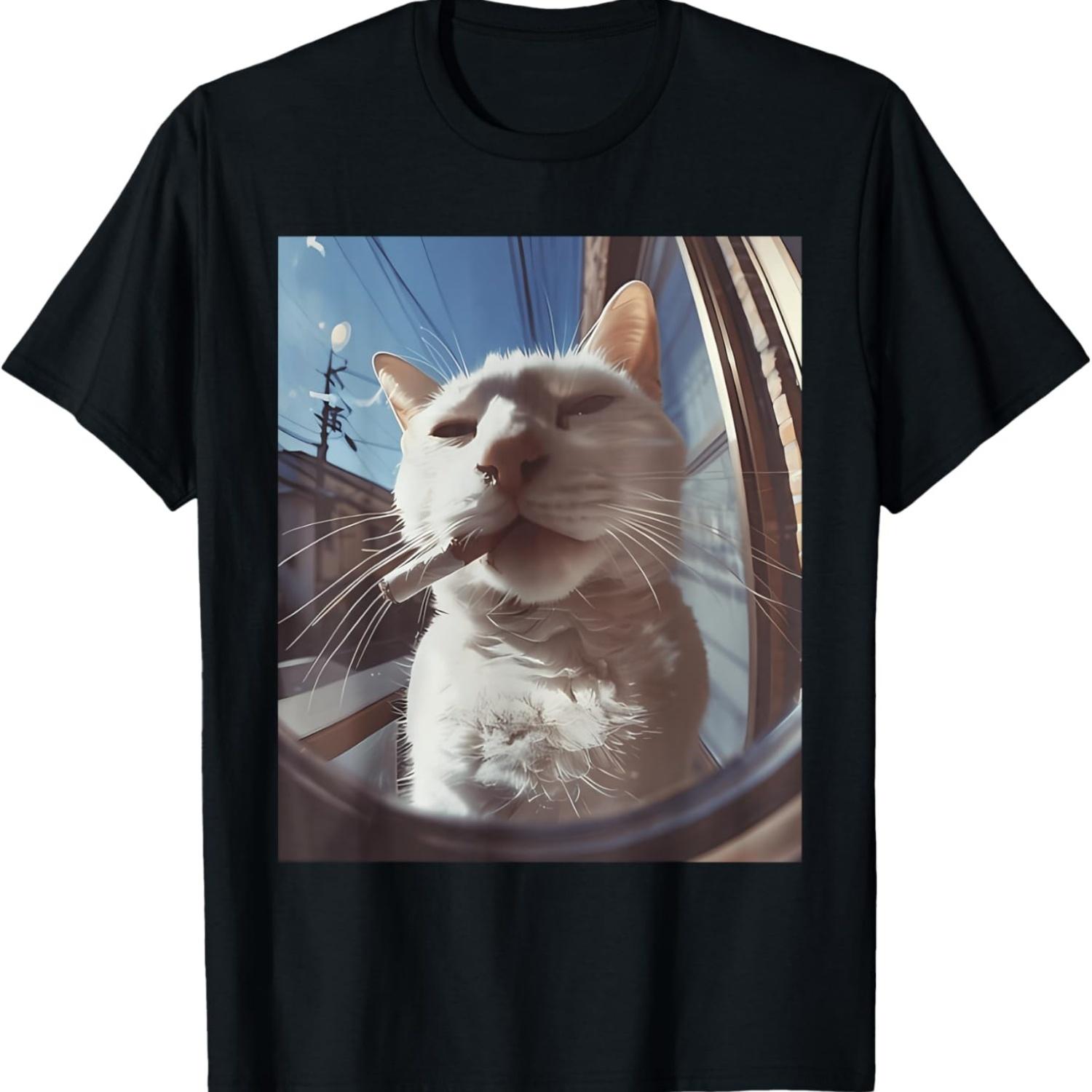 Funny Smoking Cat, Cigarette Kitty Gen Z Meme, Cat Lover T-Shirt for Men Women S чёрный