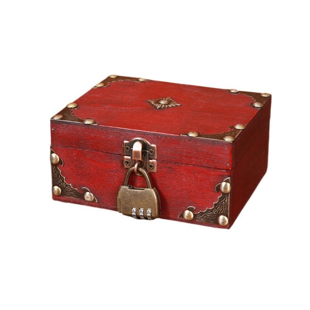 Retro Jewelry Storage Case Square Wood Treasure Box Lockable Password Box  Bracelet