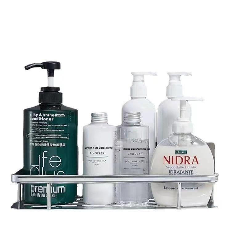 Punch-Free Suction Cup Bathroom Corner Shelf - Wall-Mounted Storage Rack for Kitchen and Washroom