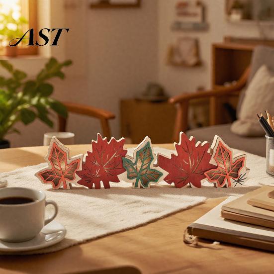 Lighted Fall Decorations for Home Thanksgiving LED Tabletop Decor, Maple Leaf Harvest Themed Wooden Desktop Centerpiece Centerpiece, Autumn