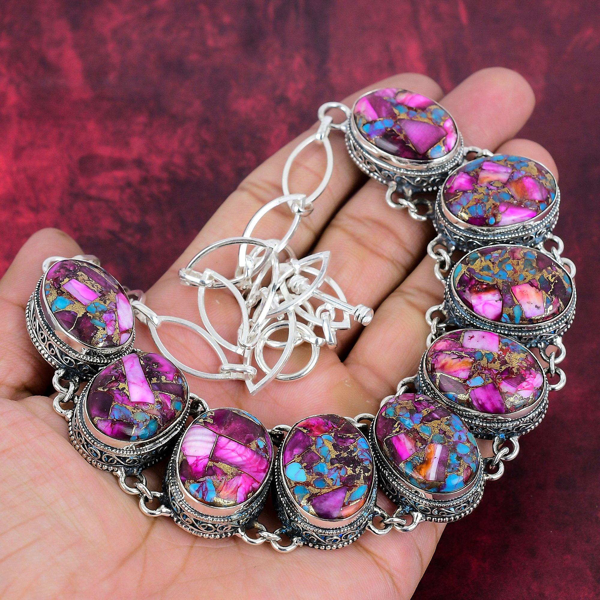 

Ожерелье из розового колючего устрицы из цельного серебра 925 пробы, ювелирное ожерелье ручной работы с драгоценными камнями, на День памяти Adjustable With 18 Inches розовый