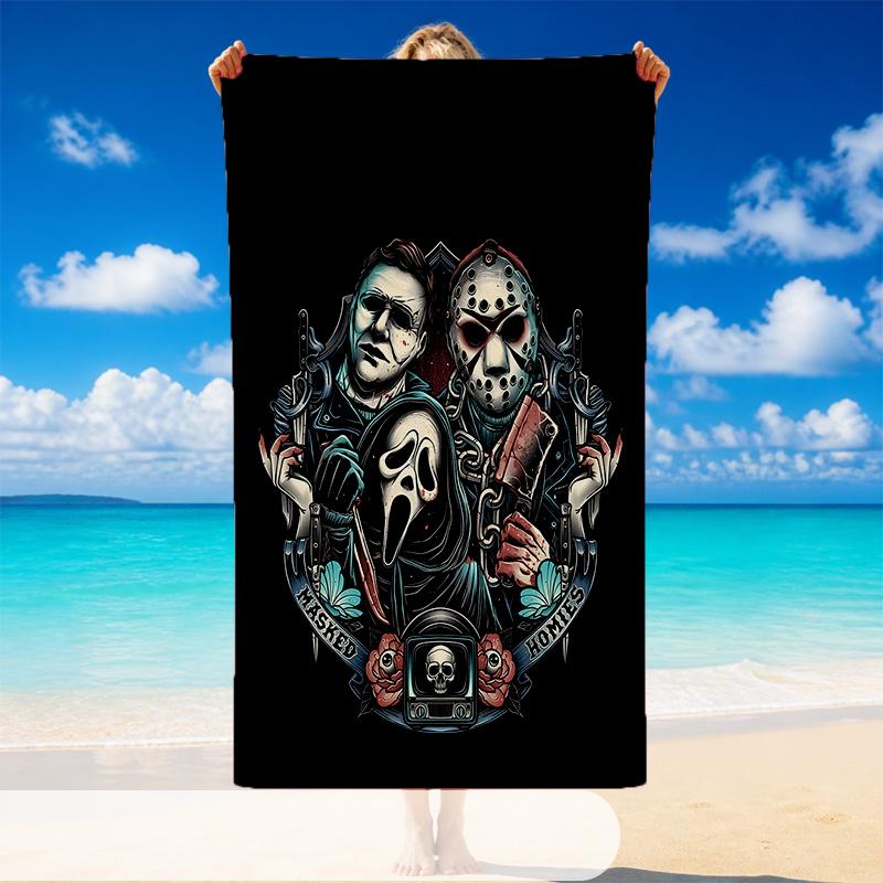 Quick Dry Beach Towel Horror Movies Pattern, Lightweight Absorbent Towel for Pool Beach Vacation Use