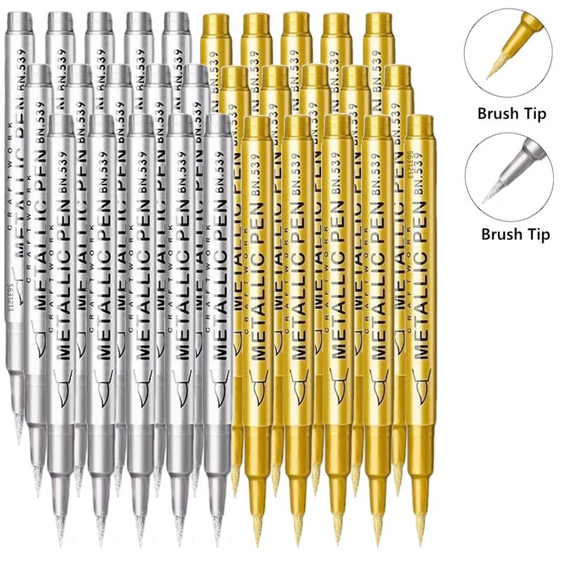 1/10/50Pcs Art Writing Gold Silver White Metallic Paint Pen Set Brush Tip Marker Pen Acrylic Paint Markers Stationery Supplies