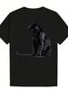 Unisex's Black Leopard Print T-Shirt - Loose Fit Short Sleeve Crew Neck, Lightweight With Dark Spotted Animal Print, All-Season Casual Shirt For Beach