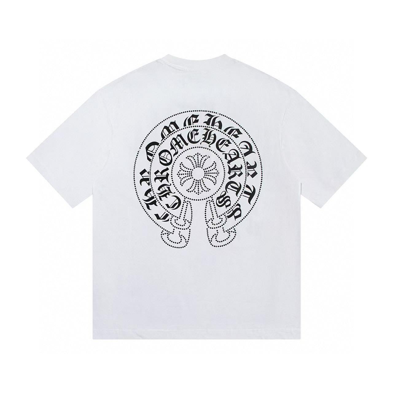 

W373 CHROME HEARTS 2025 Літо Нова Високоякісна Бавовняна Футболка з Круглим Вирізом Вільного Великого Розміру Чоловіча та Жіноча Футболка для Пари XL білий