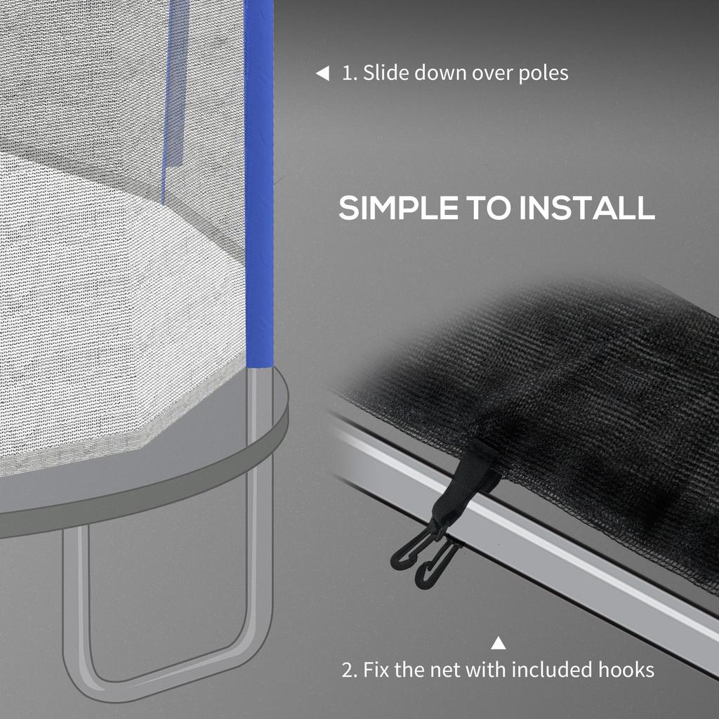 10ft Trampoline Net Replacement with 6 Plastic Pole Covers, Weather-Resistant Trampoline Netting Replacement with Zipped Entrance, Poles Not Included