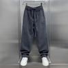2025 Spring/Autumn Men's Trendy Korean Scimitar Pants: Loose Straight-Leg Patchwork Streetwear Sweatpants