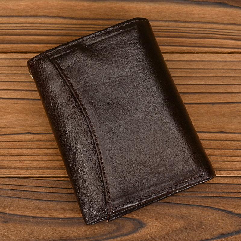 Trifold Leather Short Wallet For Men RFID Purse Multi-functional Genuine Leather Short Purse Large Capacity Card Holder Business