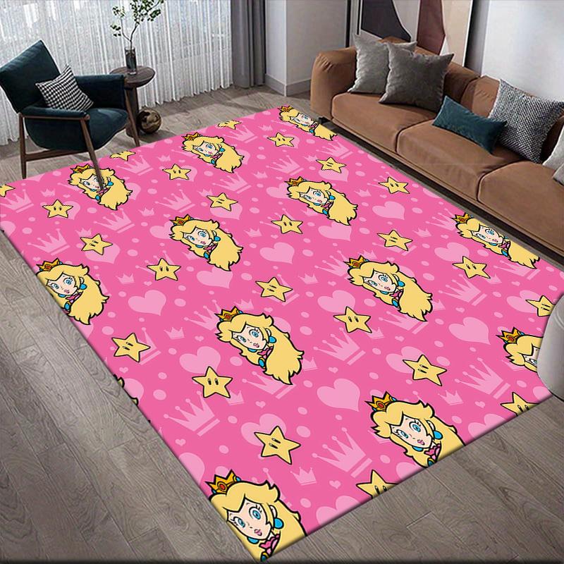 Princess Peach Flannel Pattern Square Carpet,Area Rug,Carpet Rug for Living Room Bedroom Sofa Playroom Decor,Non-slip Floor Mat