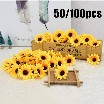 50/100pcs Реалистичный искусственный пластик Подсолнечник Головы Домашняя вечеринка Украшения Реквизит