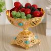 European Fruit Plate,Inlaid Gem Alloy Exquisite Luxury Hollowed-Out Shape Tall Feet 18cm Tray,Food Snack Disc,Wedding Decoration