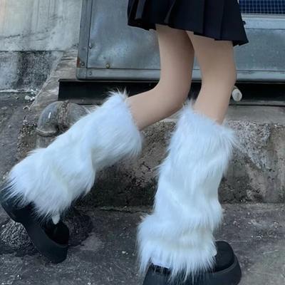 Warm Faux Fur Leg Warmers Furry Foot Warming Covers Versatile Boot Covers  for Women Girls