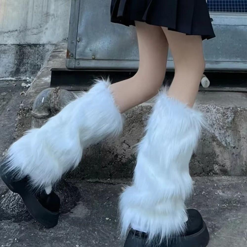 Warm Faux Fur Leg Warmers Winter Knee-Length Socks Cozy Boot Covers  for Women Girls