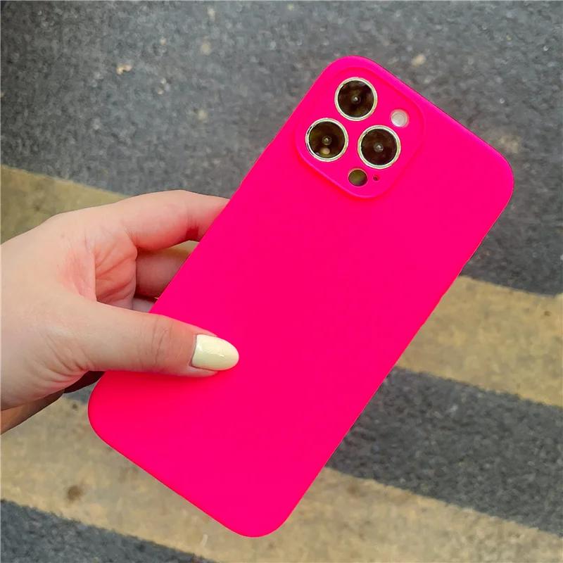 Neon Liquid Silicone Full Coverage Shockproof Customized Print Pure Color Mobile Phone Cases for 11-16 Pro Max