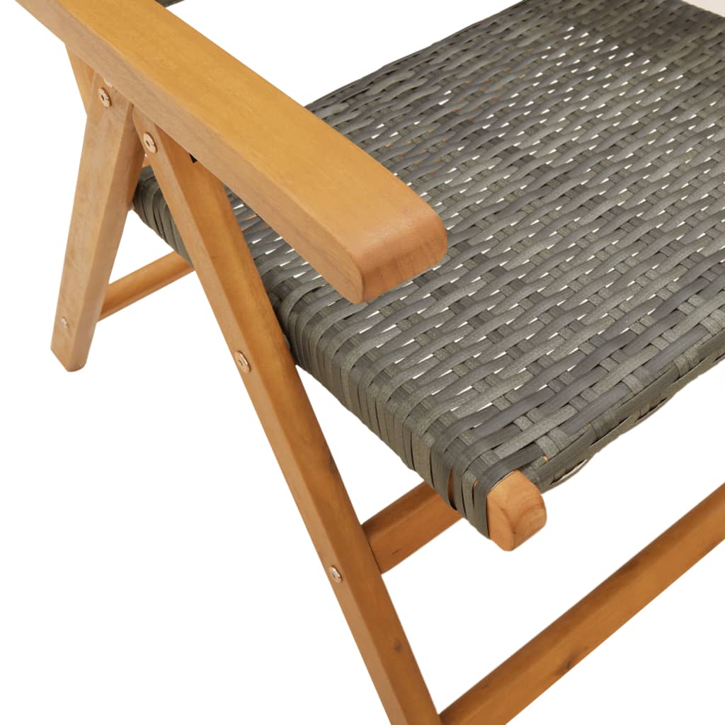 Adjustable Garden Chair 4 Pcs Grey Poly Rattan Solid Wood