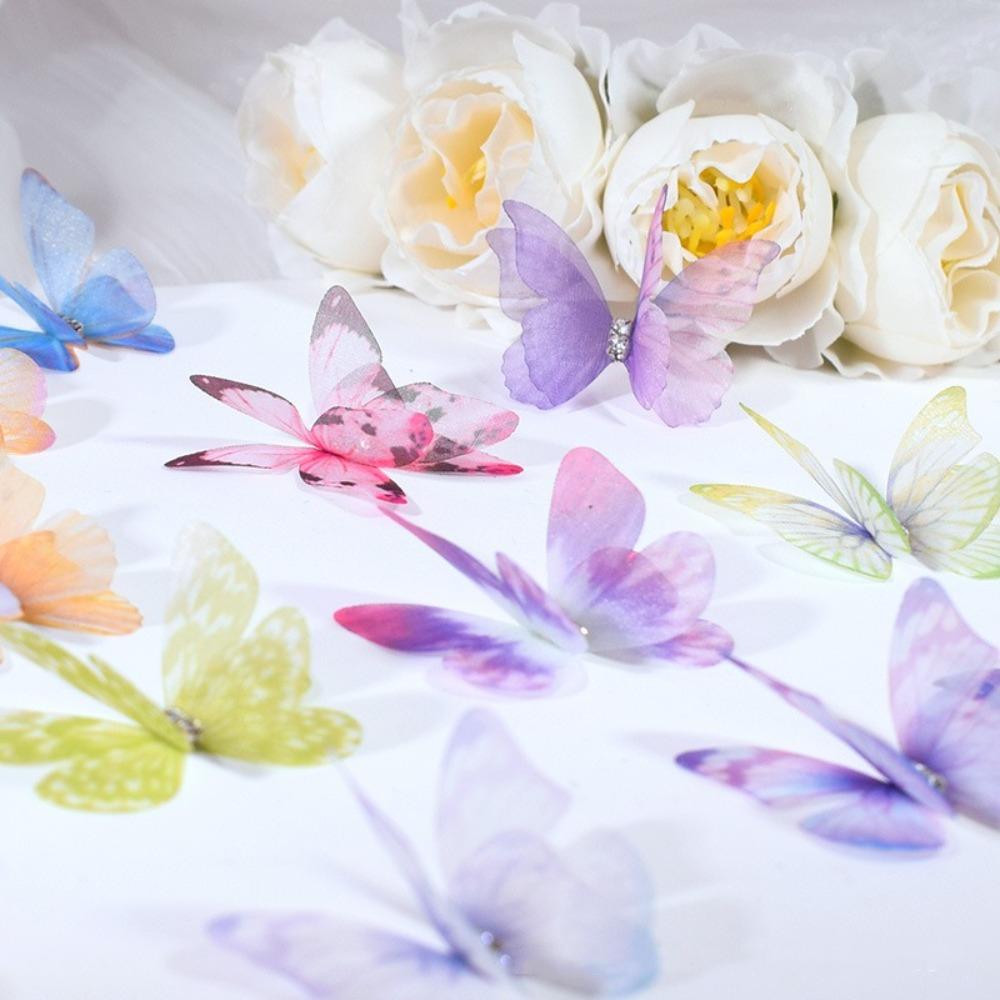 50pcs Gradient Color Fairy Chiffon Butterfly 4CM Sewing Craft Decoration  Garment Design Materials