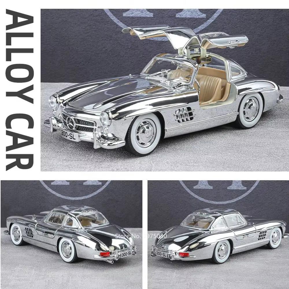 Nové 1:Miniaturní model retro auta 300SL z hliníkové slitiny v měřítku 1:24, otevíratelné 4 dveře, zvukové a světelné efekty, dárek ke Dni dětí