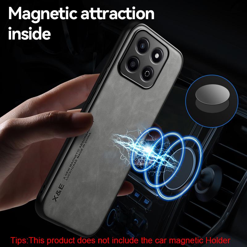 KEYSION Luxury Retro PU Leather Case for HONOR X7c Soft Silicone+PC Shockproof Phone Back Cover for Huawei Honor 200 Smart 5G