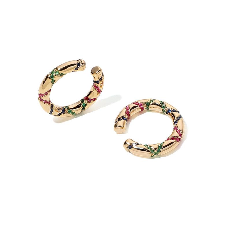 Meier European and American Retro Statement Earrings, Color Block Camo Circle Ear Cuffs, Bohemian Style Earrings