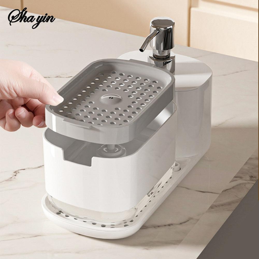 Dual Soap Dispenser with Sponge And Dishcloth Holder Kitchen Hand Dish Soap Dispenser with Tray Multi-Functional Kitchen Soap