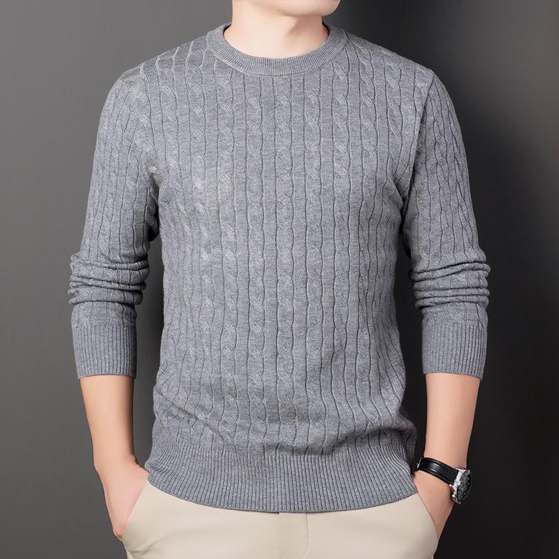 

Men s Round Neck Cable Knit Sweater with Small Horse Embroidery - Trendy, Versatile, Long-Sleeved Pullovers 3XL