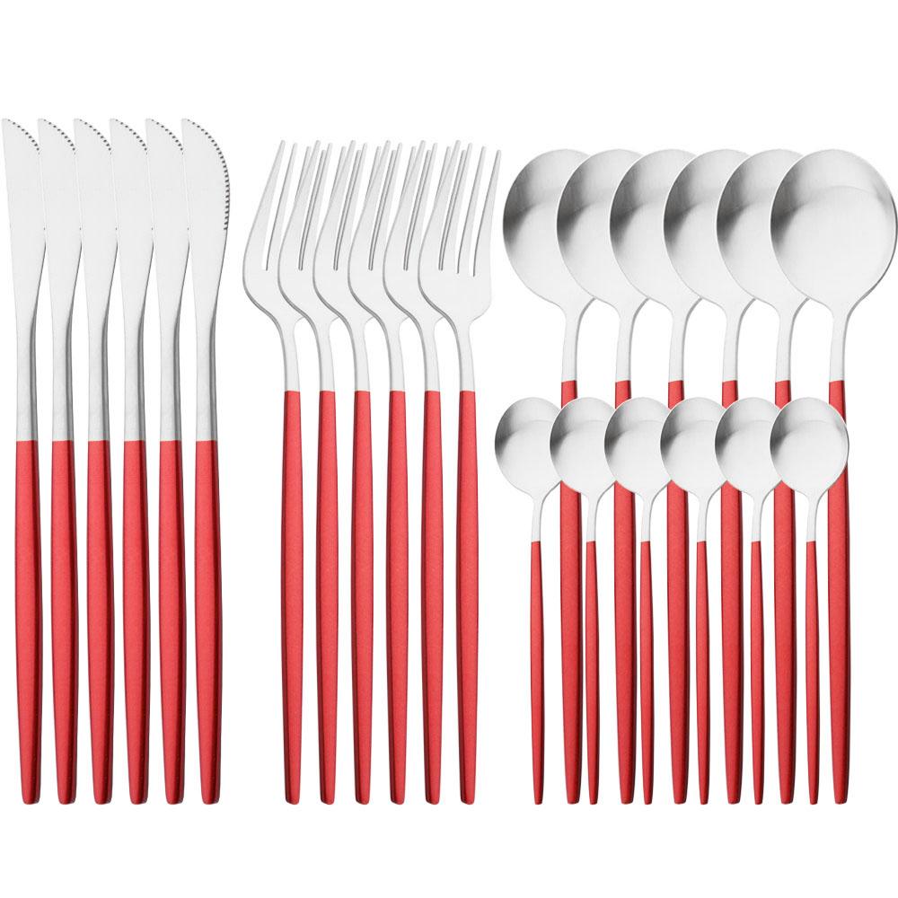 White Gold 24Pcs Cutlery Set Matte Dinnerware Western Flatware Knife Fork Spoons Stainless Steel Silverware Kitchen Tableware Set