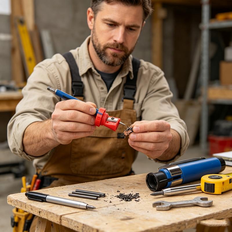 Solid Carpenter Deep‑Hole Mechanical Pencil with Refill Leads, Woodworking Metal Marking Tool for Deep Hole Marking