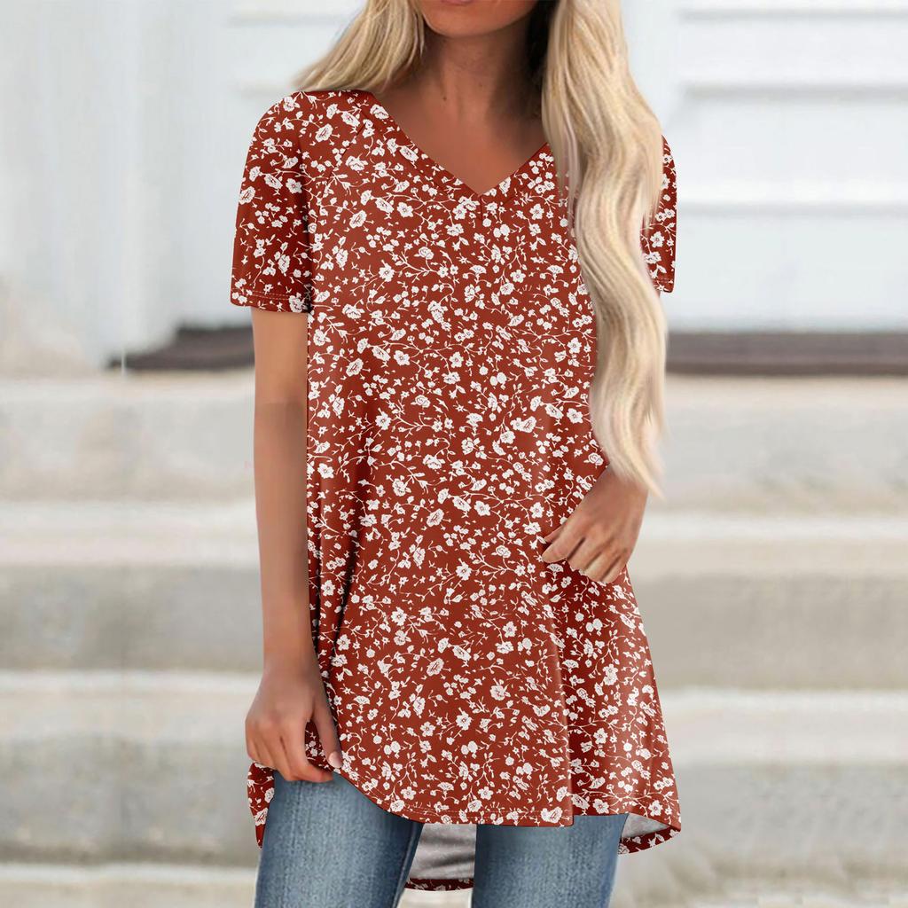 Ladies Short Sleeve Pleated Loose Tops Plus Size Casual Tops V Neck Short Sleeves Casual Summer T Shirts Ladies Tops T Shirts Shirts