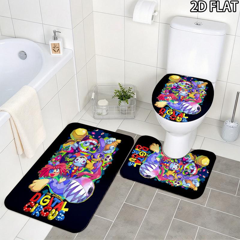 3Pcs Flannel Toilet Mat Set MTSJTthe Digital Circus Bathroom Rug Bath Carpet Non Slip Home Decor