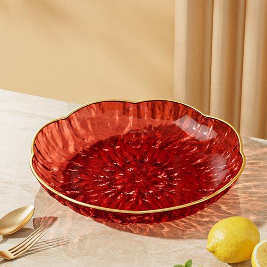 Clear Plastic Serving Bowl, Modern Fruit Bowl with Gold Rim, Multi-use Decorative Snack Bowl for Counter Home Decoration, Kitchen Dining Room Table
