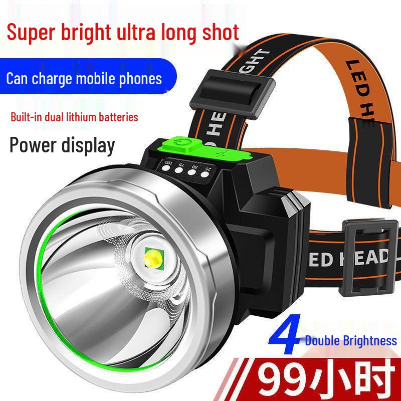 High Brightness Rechargeable Waterproof Headlamp for Night Fishing and Mining with Long Battery Life