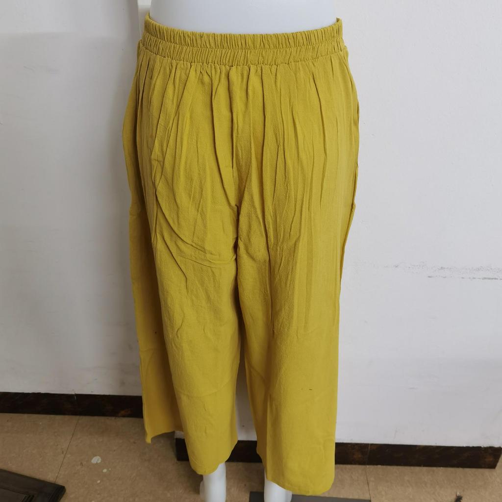 Women's Summer Cotton Linen Elastic Waist Wide-Leg Retro Pants