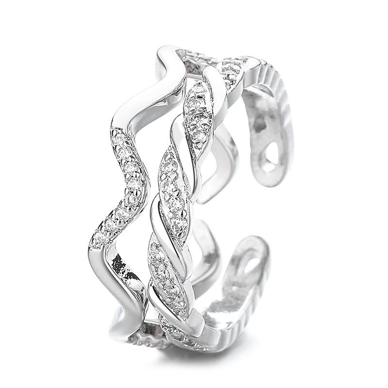 2026 Sweet and Cool Simple Zircon Twist Wave Pattern Ring Women's Opening Design Niche Stacking Ring New Trendy Ring