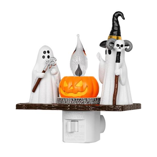 Halloween Ghost Night Light Plug-in Flickering Ghost Campfire Wall Light Wizard Ghost Nightlight for Kids Gift Halloween Party Decoration
