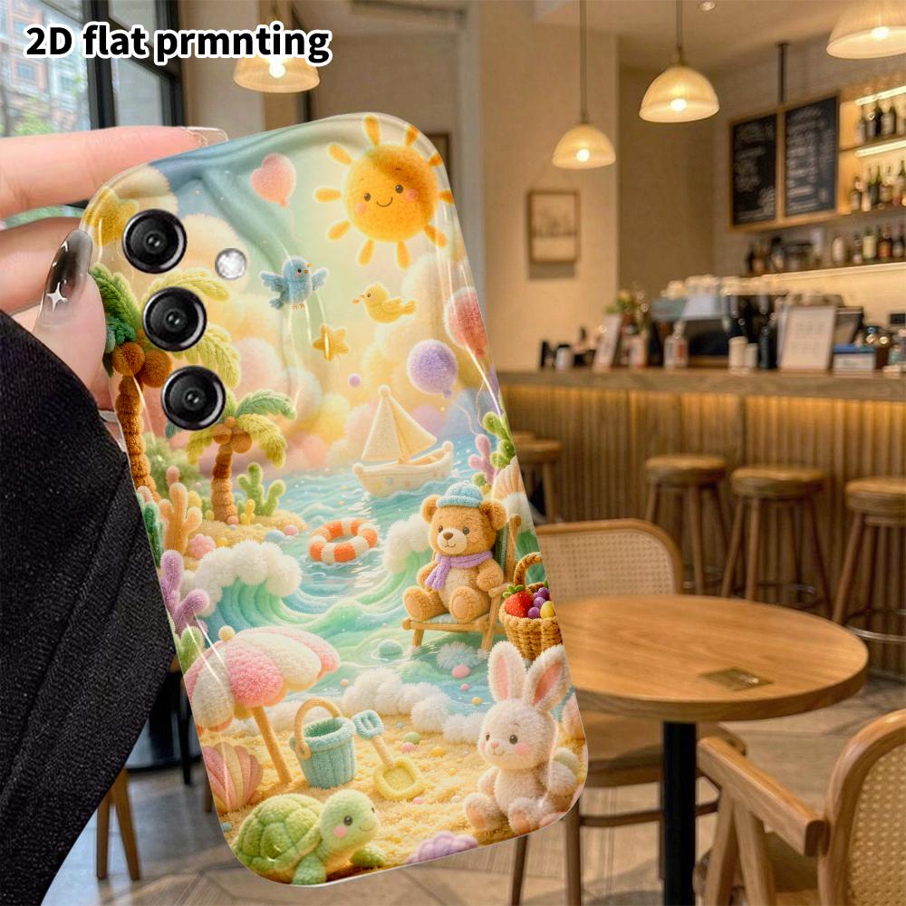 Phone Case: 2D Flat, Suitable for Samsung Galaxy A34 A35 M05 M06 S20 S22 S21 FE Plus 5G Protective Case, Cute Bear Beach Vacation, Perfect Christmas a