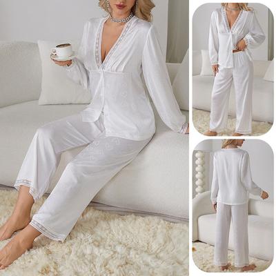 Satin Lace Ladies Cardigan Long-sleeved Cool Nightgown Bathrobe