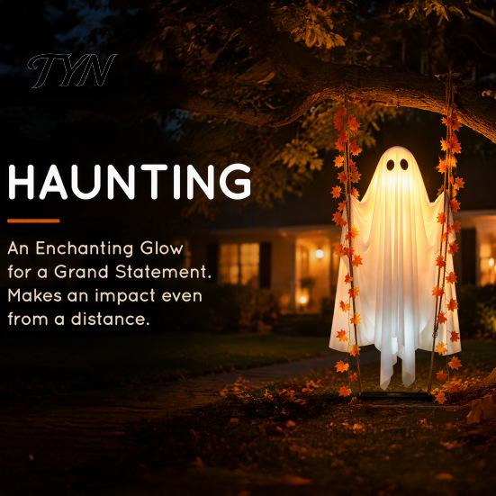 Fantasma Appeso con Luci Oscillante Decorazione di Halloween Foglia d'Acero, Ornamento Luminoso Accenti Foglia Autunnale Oscillazione Regolabile in Altezza, Timer, Telecomando