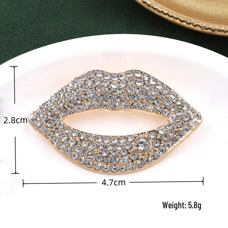 Red Lips Rose Rhinestone Brooch - Heart Design for Clothing