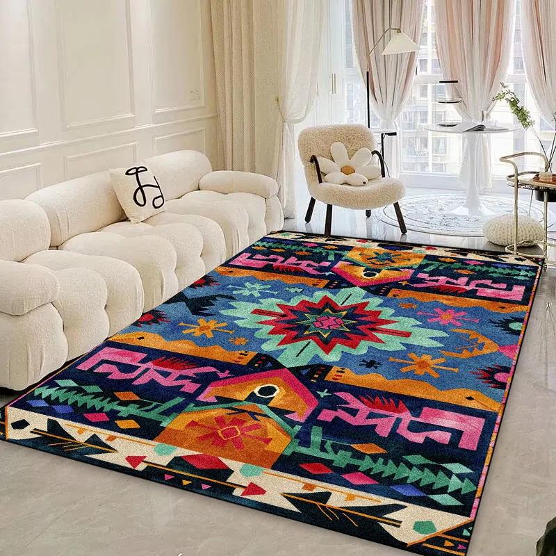 Retro Living Room Carpets Large Area Home Decor Light Luxury Bohemian Colorful IG Ethnic Art Style Soft Bedroom Bedside Rug