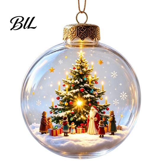 Christmas Party Hanging Trinkets 3D Faux Crystal Ball Ornaments with Warm LED Clear Acrylic Baubles Lights Lights, Luminous Tree Pendant for