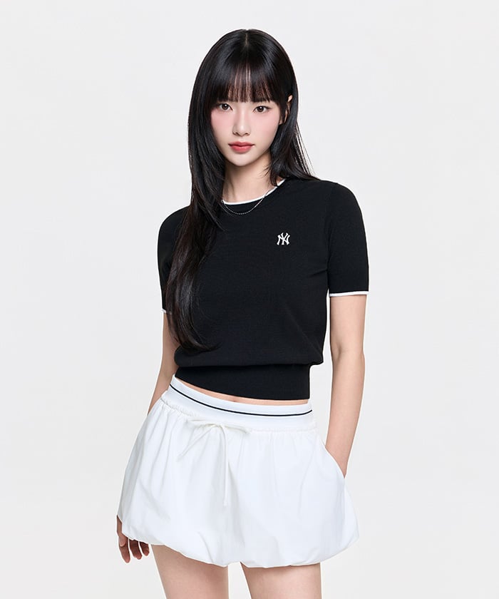 Emelbi Women'S Varsity Cooling Short Sleeve Knit Ny (Black)