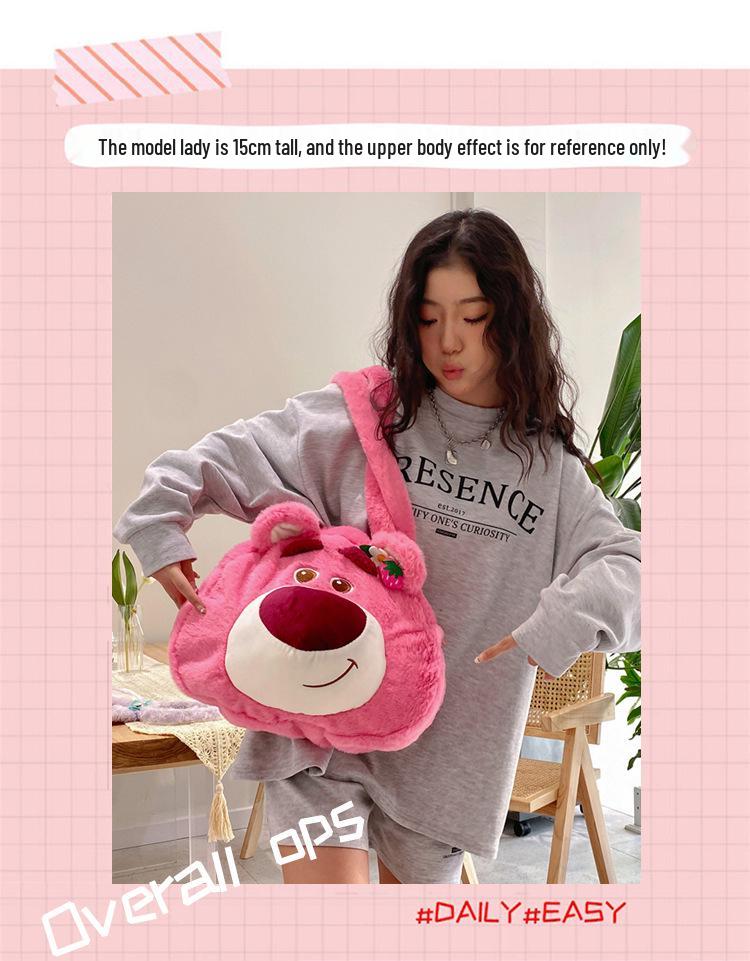 Strawberry Bear Plush Bag 2023 - Personalized Large Capacity Sweet Tote for Girls