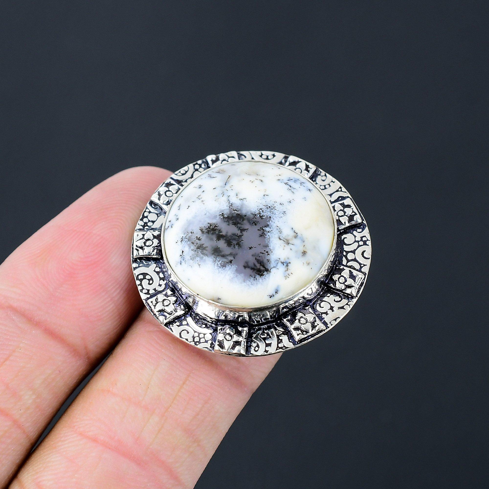 

Womens day Sale Dendrite Opal Stone 925 Sterling Silver Sister Promise Ring US 8 8