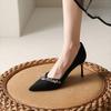 Women's Thin Heel Shoes Autumn New Pointed Head Shallow Mouth Crystal Anti-slip Wear-resistant Slip-on High Heels