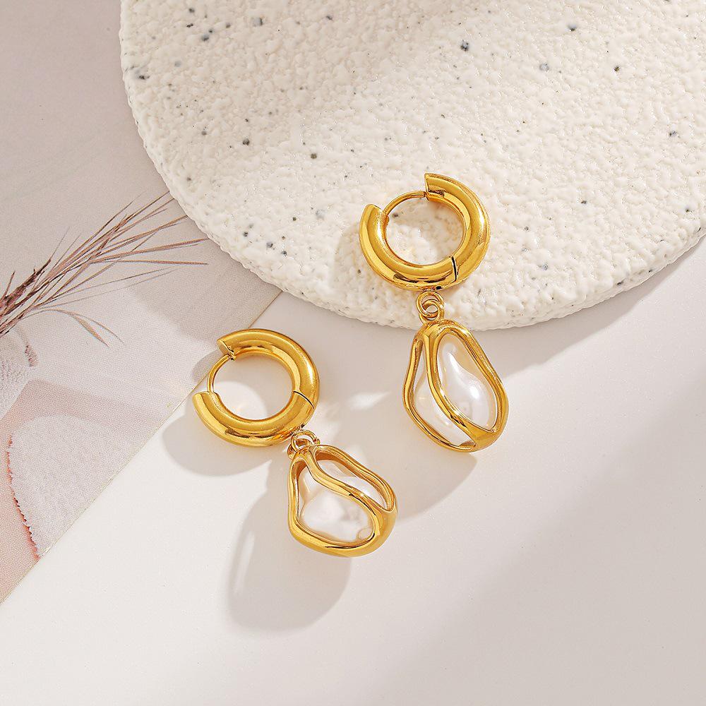 Ying Tai 18K Gold Titanium & Stainless Steel Pearl Stud Earrings for Women - Highly Polished, Non-fading European American Style